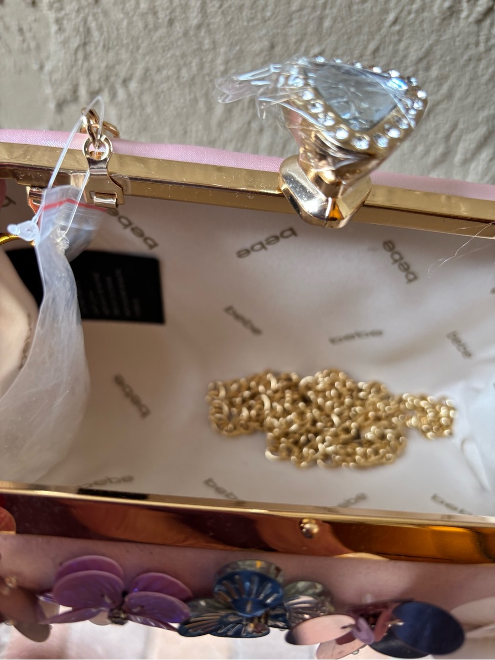 Bebe Embellished Floral Clutch in Blush, Pink and White - Picture 6 of 8